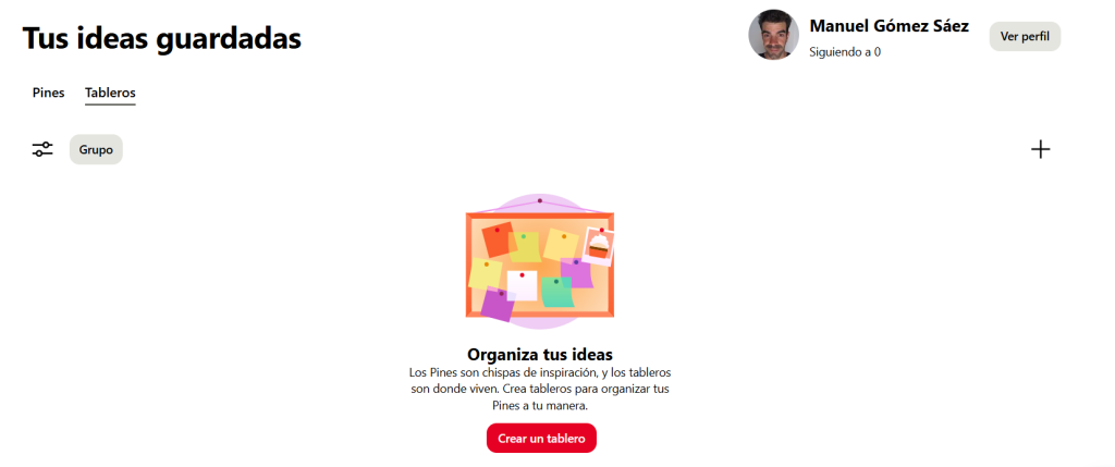 Panel de control para hacer SEO en pinterest