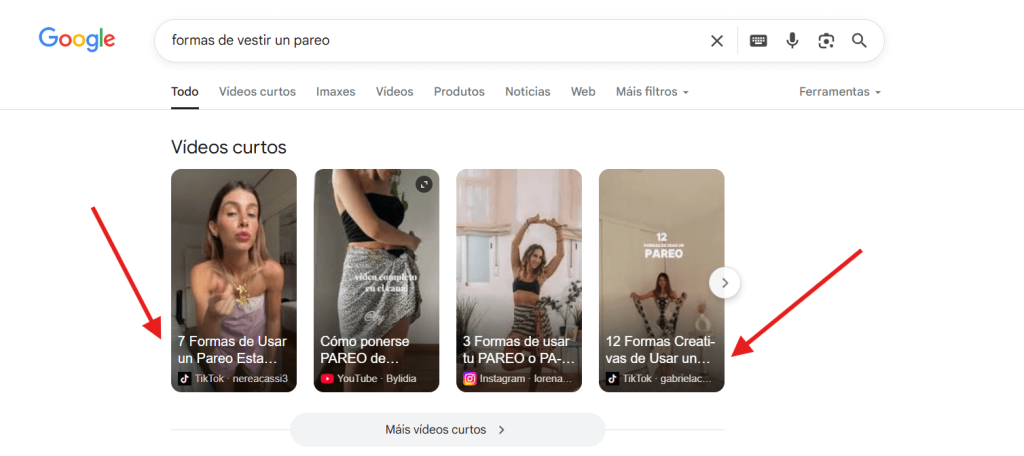 Resultados de Google con videos de TikTok